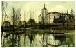Březnice - zámek s loďkou na rybníku (barevná) [1908]