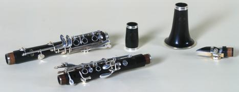 jednotlivé části klarinetu: hubička, soudek, horní díl, spodní díl, korpus